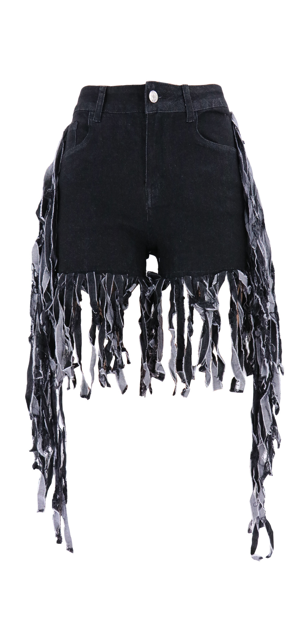 high elasticity low waist side long fringed denim shorts NSYB65138