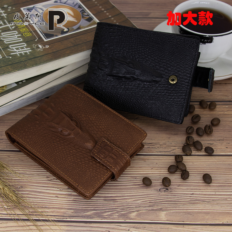 Piroyce Cross-border Hot Selling Multifunctional European and American Foreign Trade Men's Genuine Leather Wallet Short Crocodile Head Retro Purse 