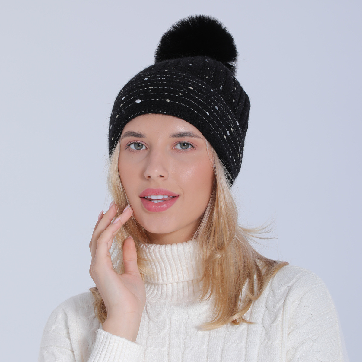 Stickad mössa i ull för kvinnor höst vinter mjuk och varm_voghion.com