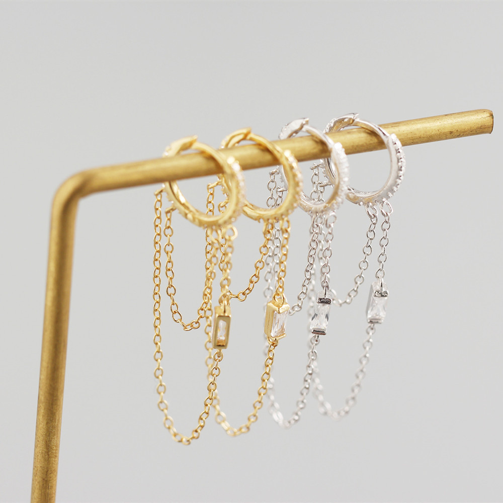 Gem Inlay Material Simple S925 Sterling Silver Chain Tassel Ear Buckle Wholesale Nihaojewelry