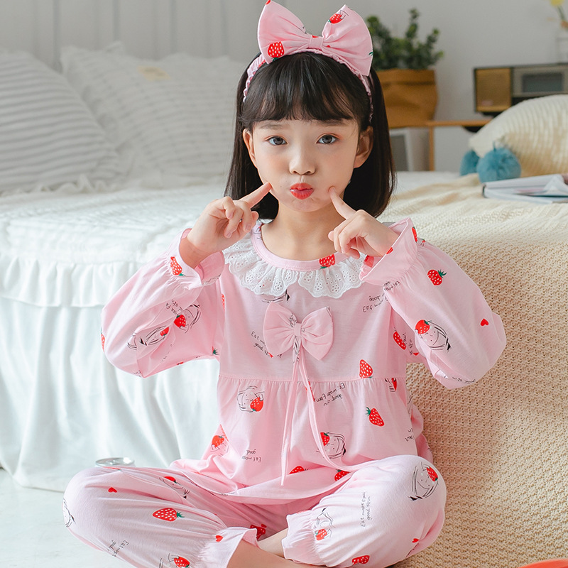 [Hair Belt] Spring and Autumn New Children's Pajamas Cotton Long Sleeve Suit Big Children's Little Girl Baby Home Clothes