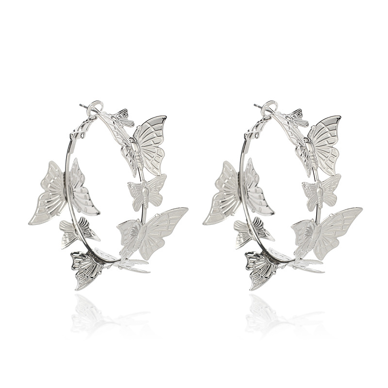 9g Weight Earrings Classification Wedding, Travel Occasion Butterfly Pattern Women'S Gender White, Gold Color Fashion Butterfly Earrings Golden Round Earrings Simple Retro Style Earrings For Women Nihaojewelry 6