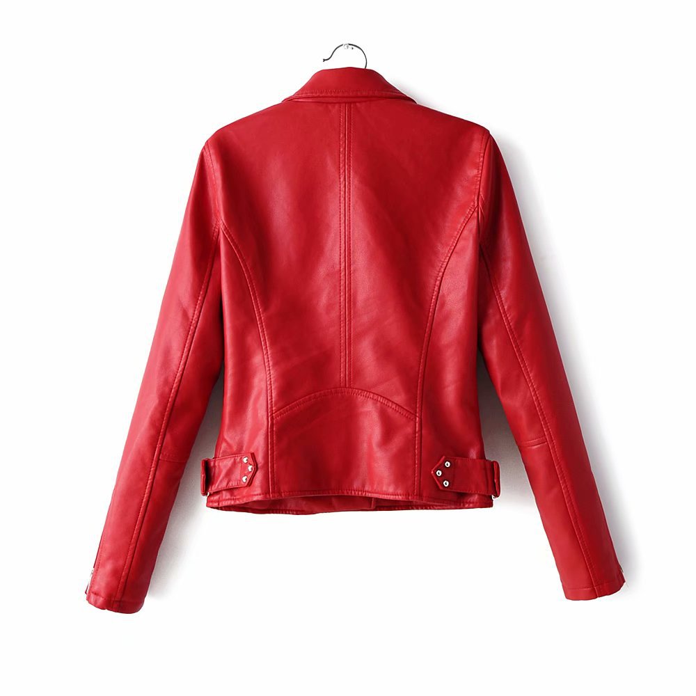 motorcycle washed PU leather lapel collar short jacket NSAM7253