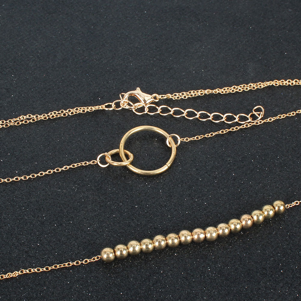 Retro Exaggerated Golden Round Bead Chain Ring Pendant Fashion Multi-layer Necklace Wholesale display picture 2
