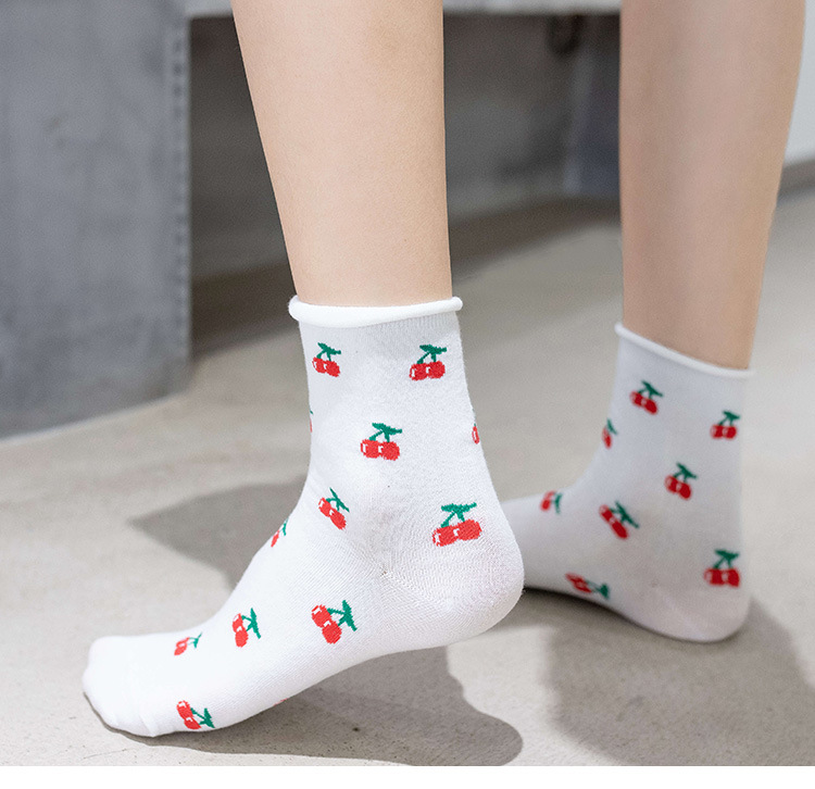 Spring And Summer New Cartoon Fruit Pure Cotton Curling Korean Ladies Socks Wholesale display picture 1