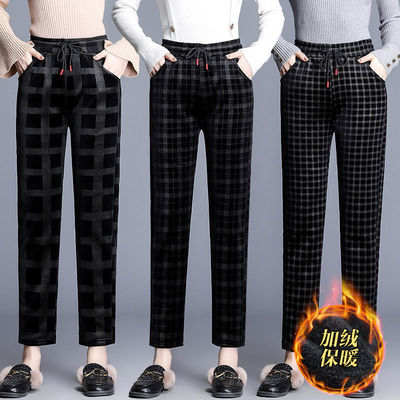 Autumn and winter Plush thickening sunlight Supersoft Straight pants XL Middle and old age Easy Show thin Paige Casual pants