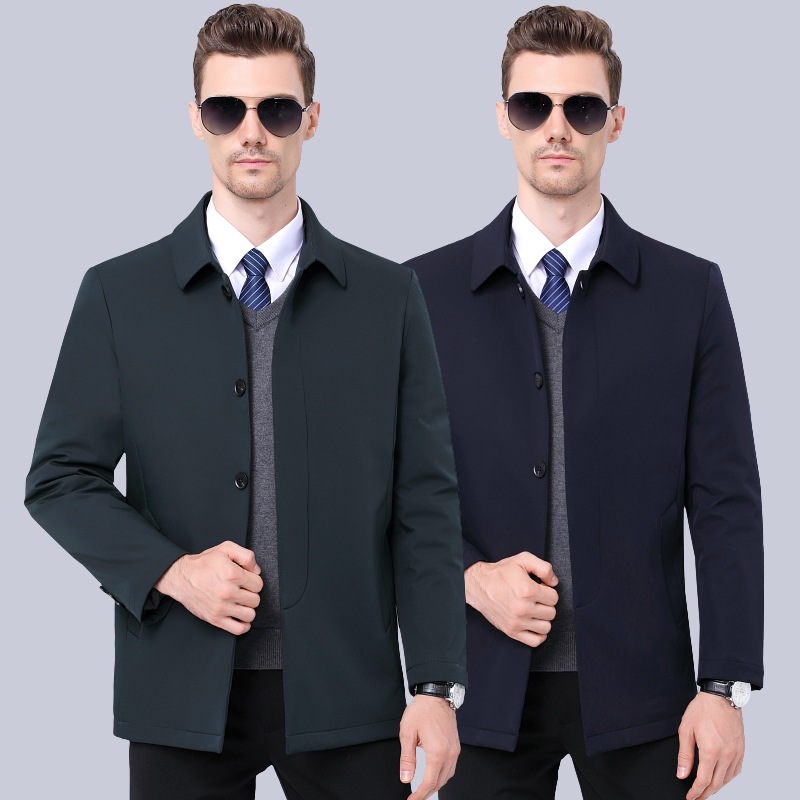 羽绒服男士轻薄保暖白鸭绒休闲中老年爸爸装翻领扣子夹克外套B086