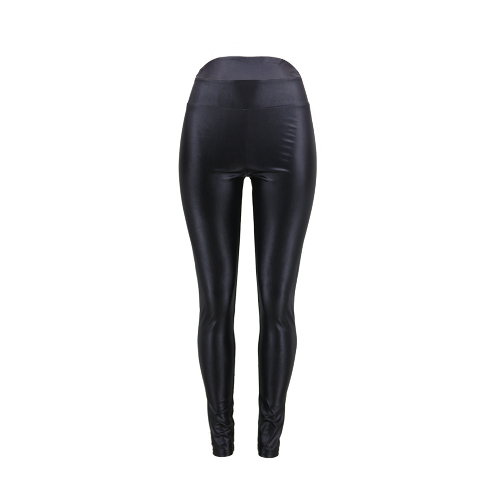 Solid color PU leather polyester leggings NSCYF73292