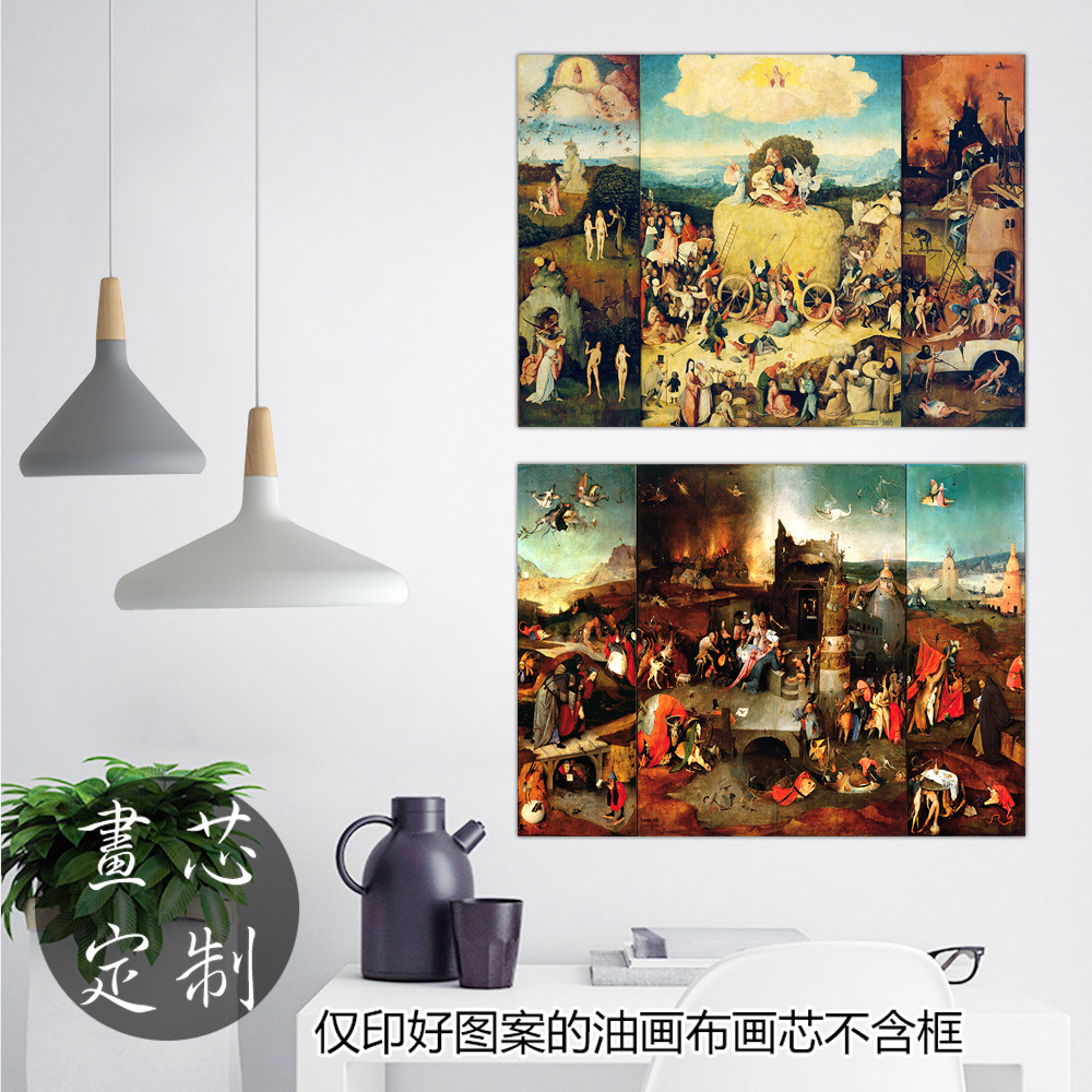 荷兰画家复古高清画芯波希神话天堂人间地狱伊甸园奥斯塔德风景画-阿里巴巴