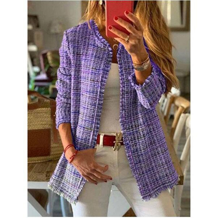 Rainbow Tweed Fragrant Mid-Length Plaid Jacket NSBTY62703