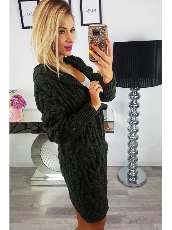 Dames gebreide twist capuchon trui jas_voghion.com
