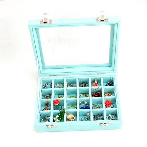 Covered glass flannel 24-grid storage tray small jewelry box manicure storage box ring box earring box wholesale