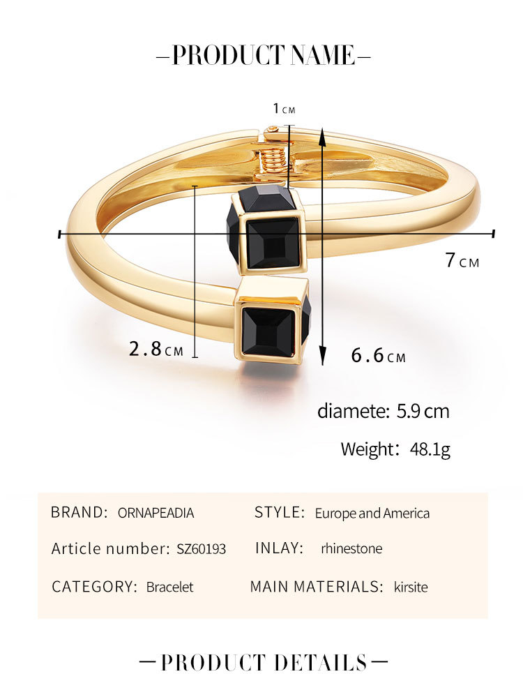 retro zircon square diamond multicolor gold-plated bracelet