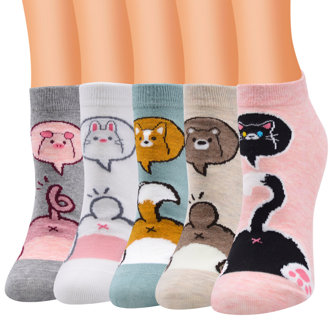 新款卡通潮流袜子批发创意棉袜动物猫咪女士船袜个性女短袜批发
