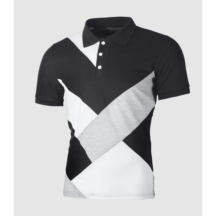 Polo da uomo a maniche corte con patchwork stile estivo_voghion.com