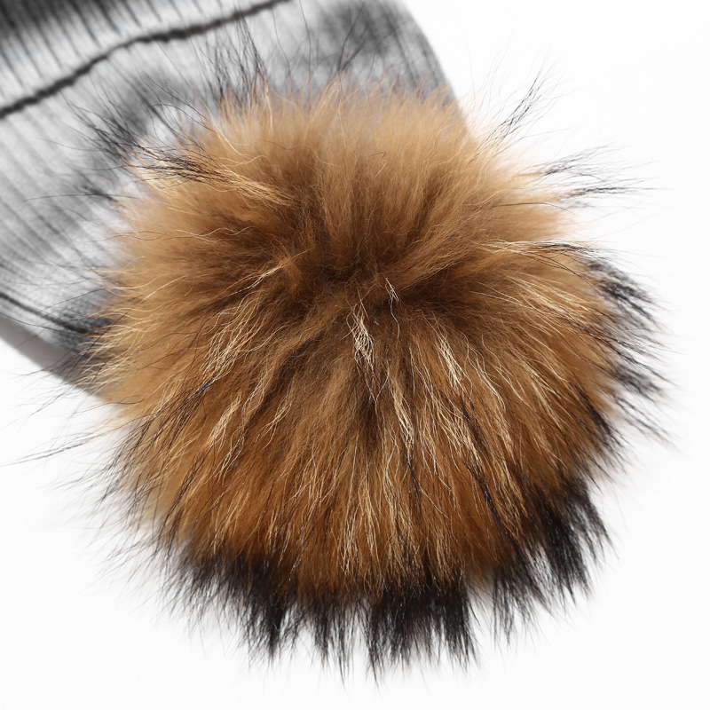 Nuevo gorro de punto con diseño de mapache teñido anudado para mujer, gorro de bola de pelo para otoño e invierno, gorro de hilo con núcleo resistente al viento para exteriores_voghion.com