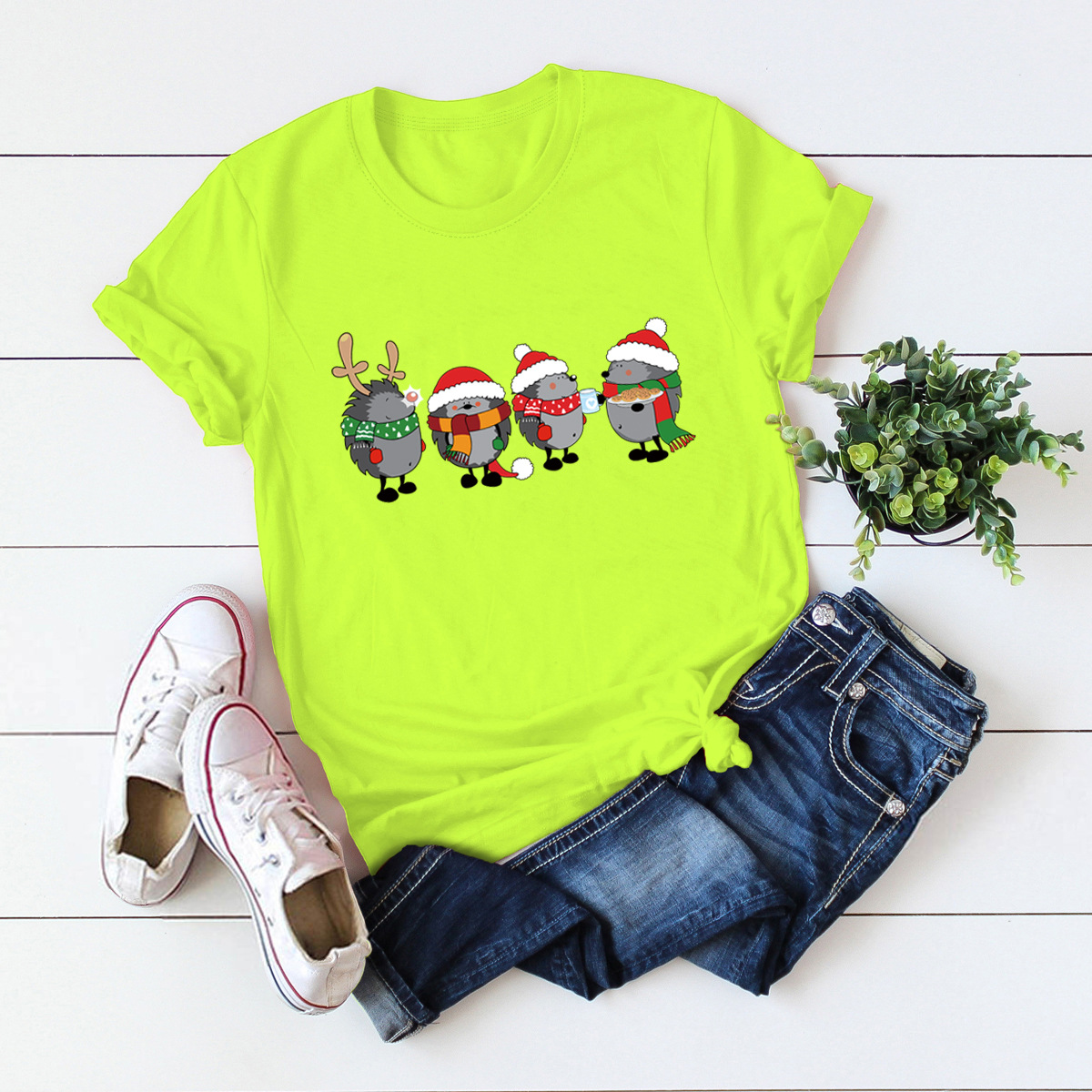 camiseta de manga corta camisa de mujer Feliz Navidad animales NSSN4169