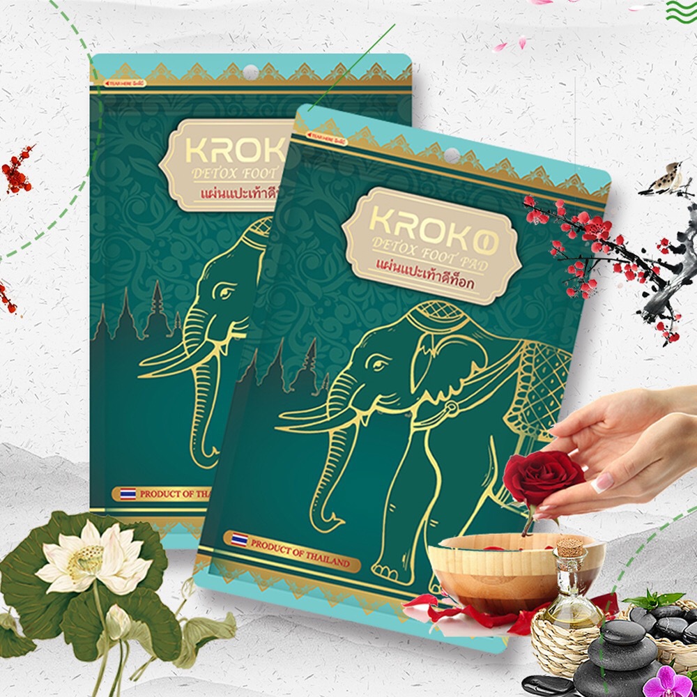 泰国KROKO大象足贴 艾草竹醋脚贴足膜贴护理养生驱寒排浊中文标签