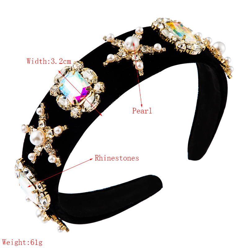 Fashion Stars Pearl Hair Band Female Gold Velvet Inlaid Rhinestone Super Flash Boutique Hair Jewelry Wholesale display picture 1