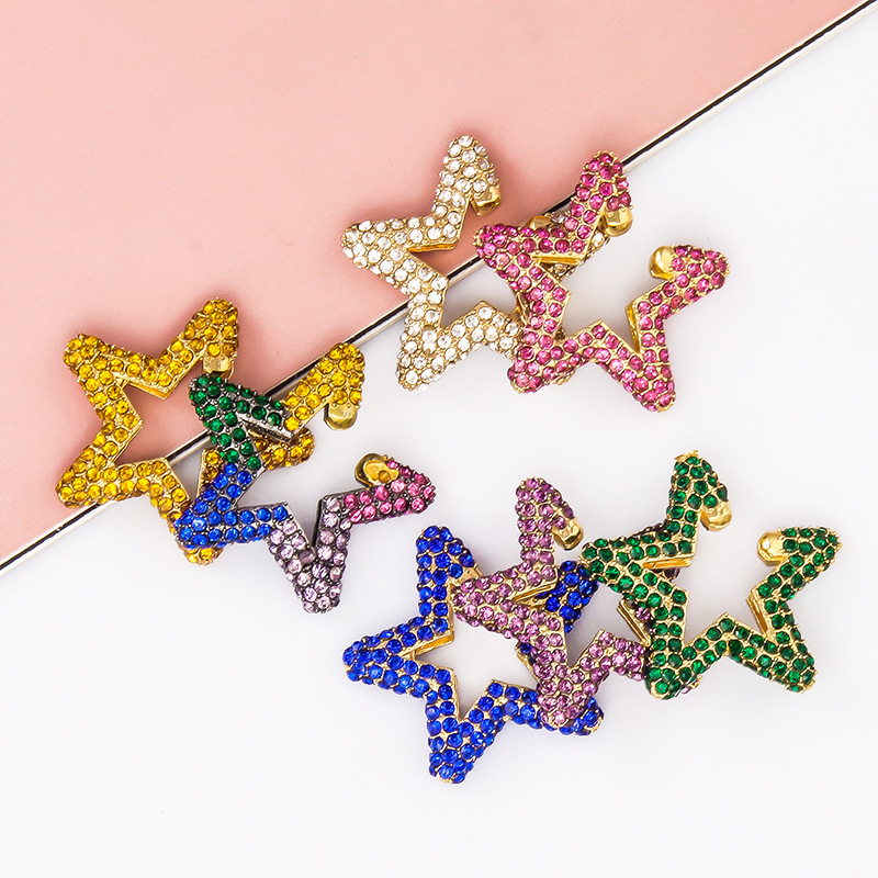 Fashion Rainbow Color Rhinestone Star Stud Earrings display picture 10