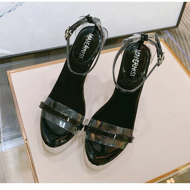 Dép sandal nữ gót nhọn pha lê trong suốt, đế cao 11 cm, quai móc cài — Màu bạc, Màu trắng, Màu đen chi tiết 31
