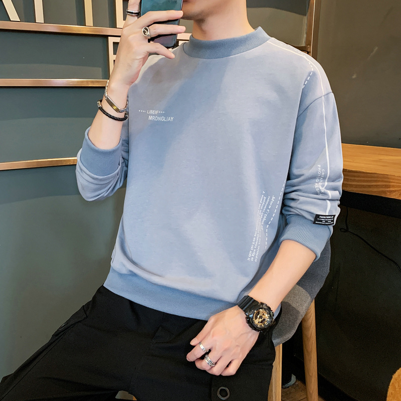 2021 Spring new pattern Long sleeve Sweater T-shirts Korean Edition Long sleeve T-shirt Base coat Trend men's wear One piece On behalf of