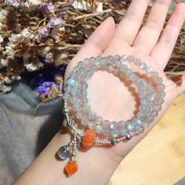 简约灰月光黄玉南瓜福瓜925银手链女ins原创设计手串三圈直播饰品