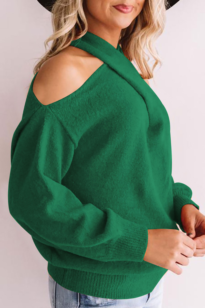 V-Neck Off-The-Shoulder Cross-Wrapped Open-Back Sweater NSPZN105147