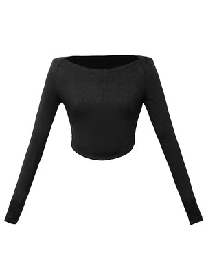 solid color long-sleeved hem arc fitness blouse NSMYM54155