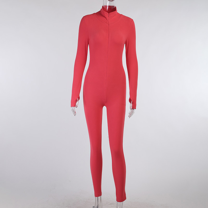 high-neck long-sleeved zipper jumpsuit  NSXE33654