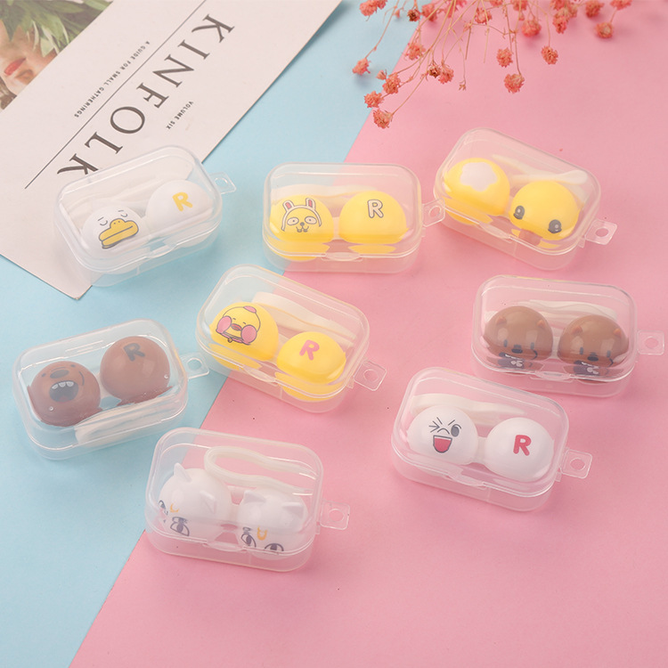 批发新款隐形眼镜盒卡通 伴侣盒pp盒子 美瞳双联盒护理盒卡通