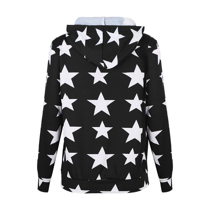 five-pointed star print hooded long-sleeved loose sweatershirt NSZH18577