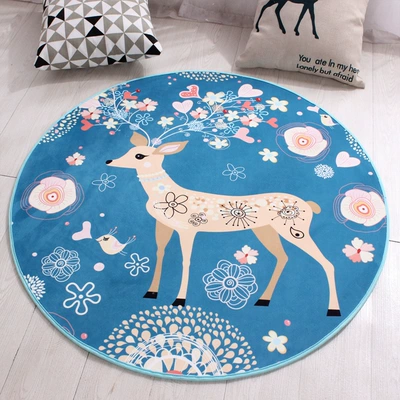 Children's cartoon bedroom bedside mat Avtomobil döşəmə paspasları - deer-80cm-diameter-round