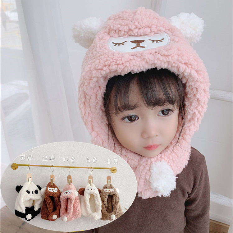 Factory goods children Cartoon Sherpa one Socket Hat Autumn and winter Korean Edition baby lovely keep warm Ear cap