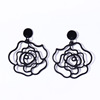 Retro black fashionable universal earrings, European style, wide color palette, flowered, simple and elegant design