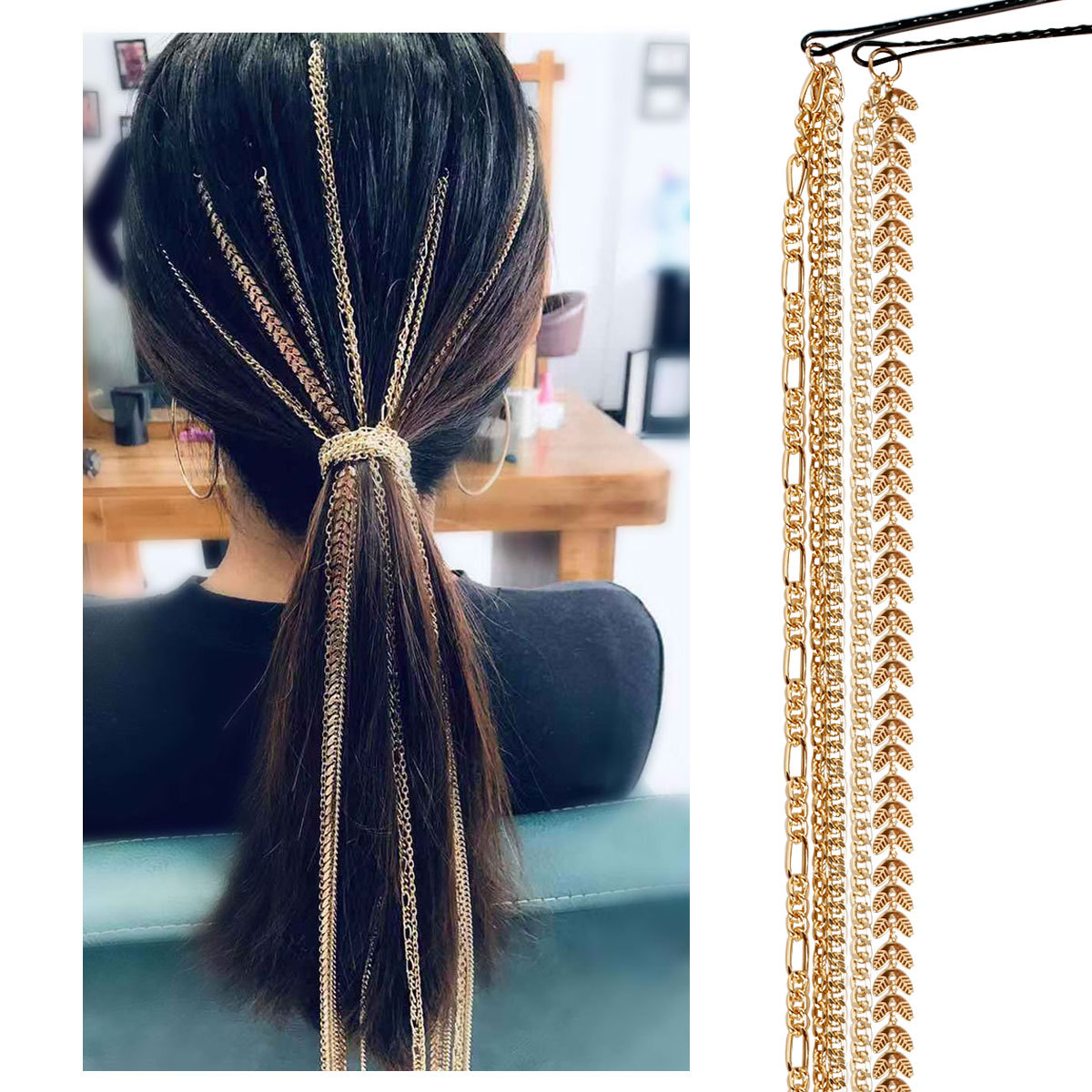 Europäische Und Amerikanische Grenz Überschreitende Mode Haarschmuck Perücke Verlängerung Kette Schmuck Kopfkette Ein-wort-clip Haarkette 13680 display picture 1