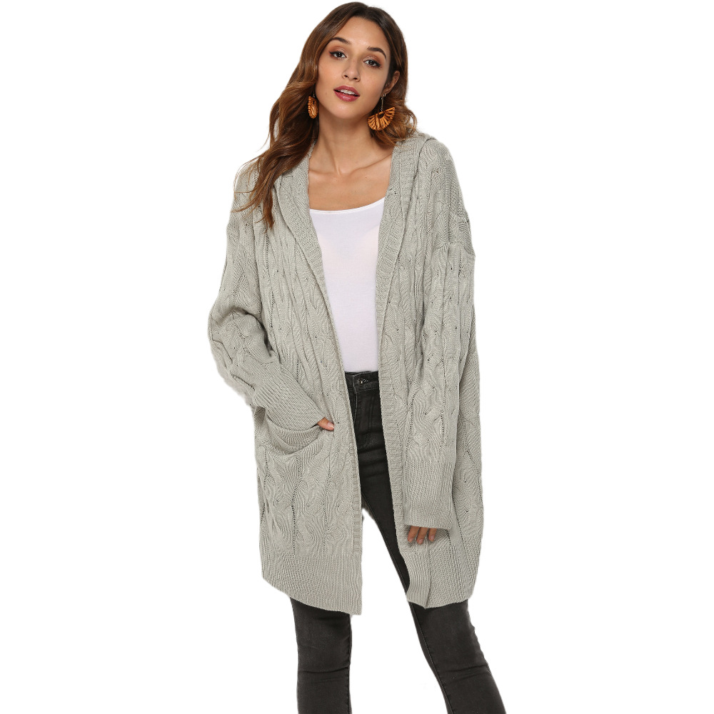 Dames gebreide twist capuchon trui jas_voghion.com