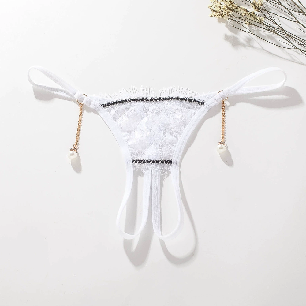 Женские прозрачные кружевные стринги G-String, декоративная цепь и жемчуг, размерные диапазоны F/M–XL