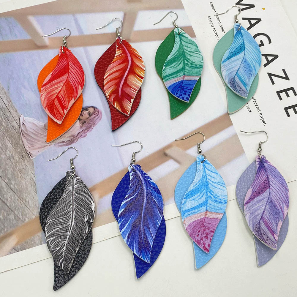 Fashion Feather Pu Leather Women's Earrings 1 Pair display picture 3