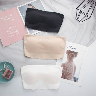 露肩无带胸罩无肩带文胸抹胸一字肩内衣女聚拢无钢圈防滑胸贴上托|ms