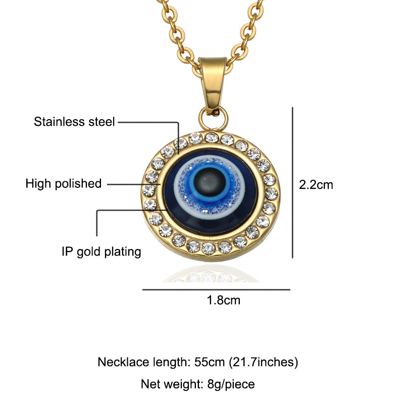 Wholesale Jewelry Stainless Steel Evil Eye Round Pendant Necklace Nihaojewelry display picture 2