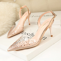 899-26 European and American wind contracted point light mouth high-heeled shoes fine transparent diamond fashion sandals with hollow out shoes