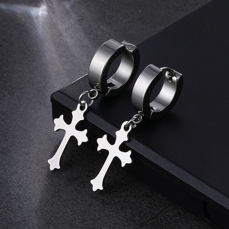 Fashion Cross Titanium Steel Plating Drop Earrings 1 Piece display picture 1