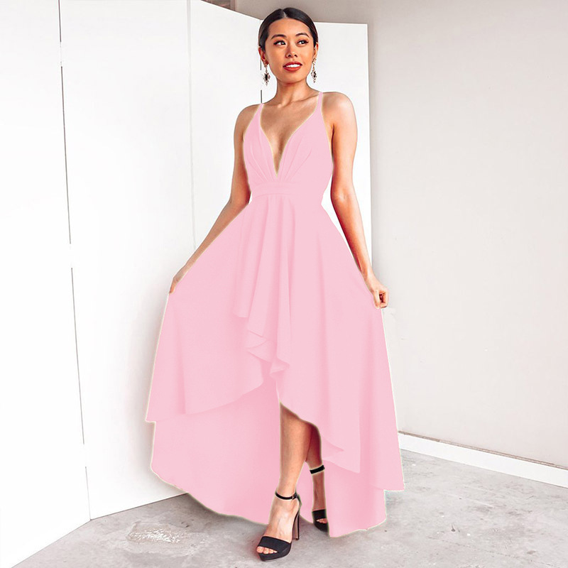 Sexy Backless V-neck Plus-size Party Dress With Straps And Large Hem_voghion.com