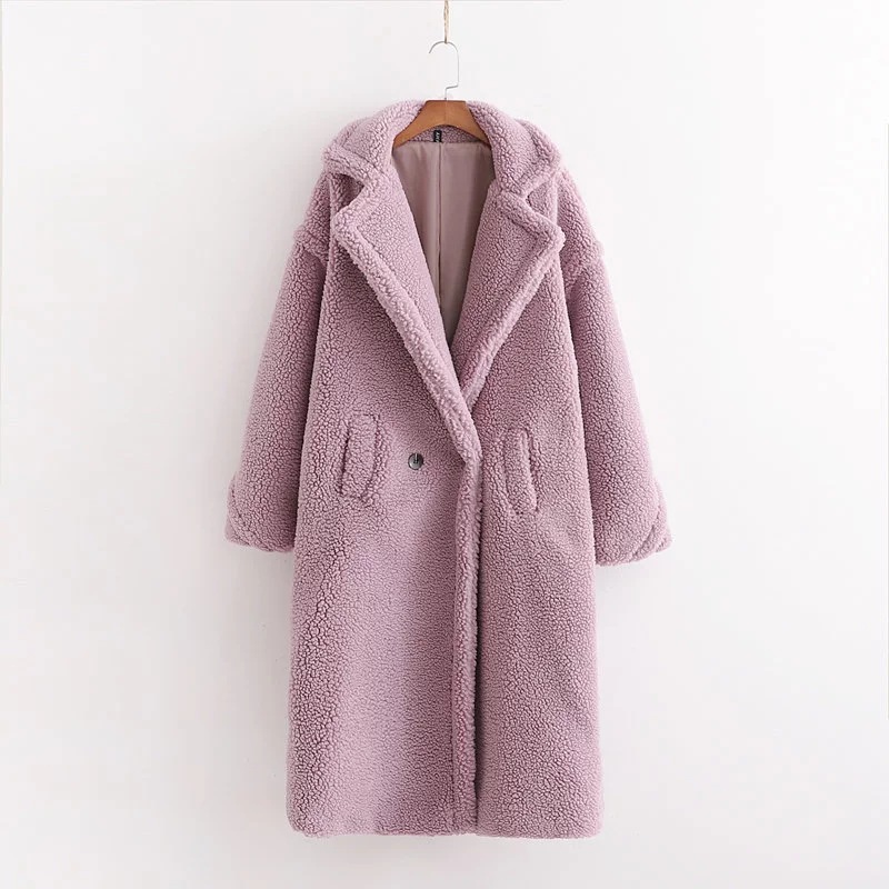 lapel long warm lamb wool coat NSHS31434