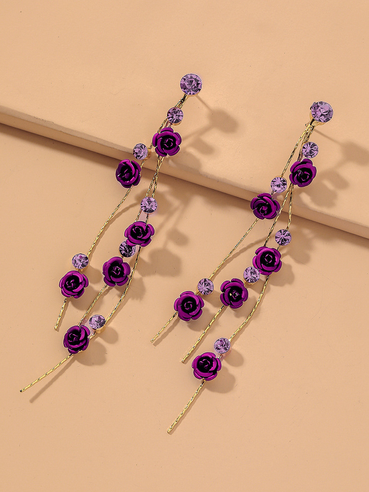Alloy Material Ethnic Style Flower Diamond Alloy Artificial Gemstones Earrings