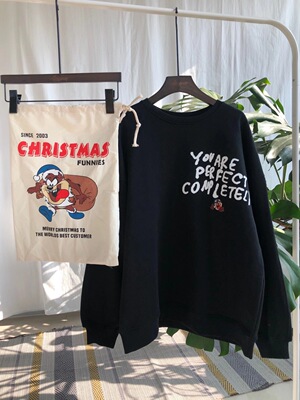 gules paper bag winter New products Big mouth Oversize Easy heavy industry Embroidery Hedging round neck Plush Sweater