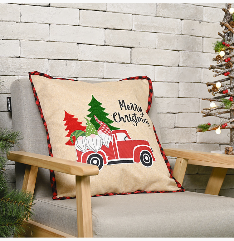 Haobei Christmas decorations Forest old man car pillow case linen pillowcase pillowcase square pillowcase_voghion.com
