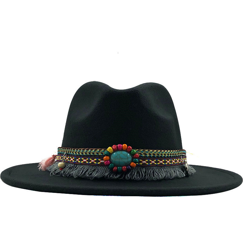 AliExpress Amazon eBay Venta caliente sombrero de lana de las mujeres estilo étnico retro ala plana ala grande Jazz sombrero