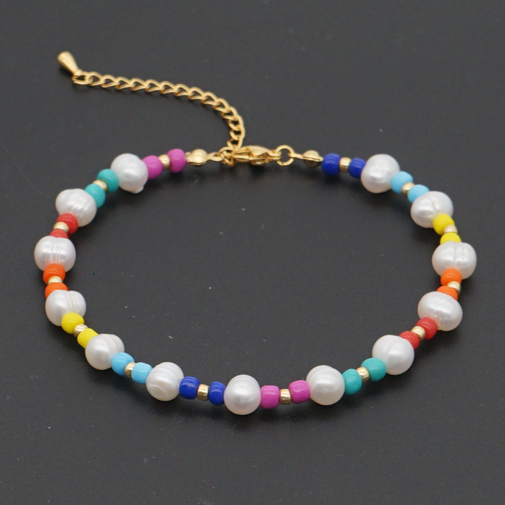 Fashion wild color rice bead anklet natural freshwater pearl beach ankletpicture4